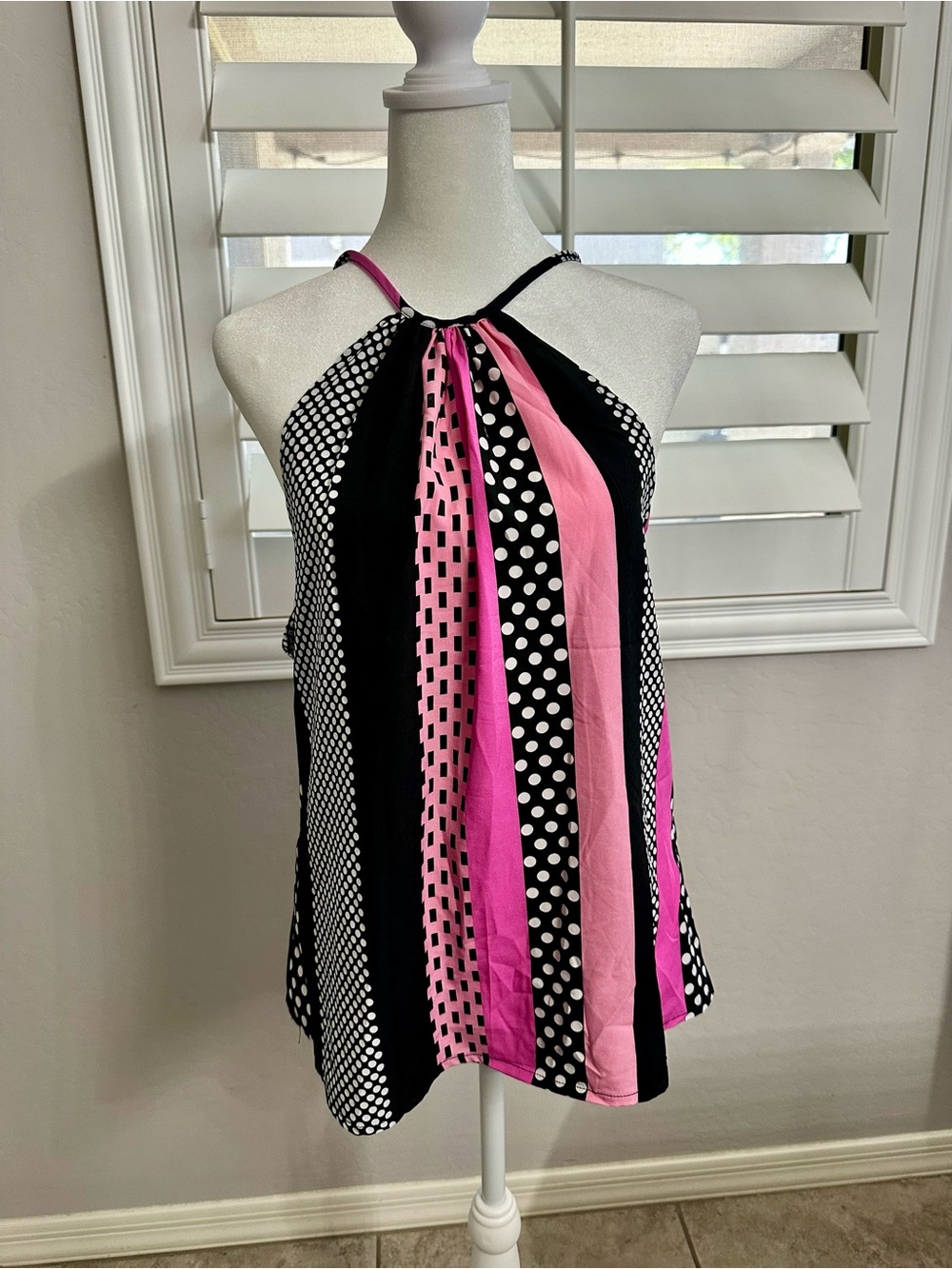 Bundle 4/$25 Black and Pink Halter Polka Dot Stripe Women's Top